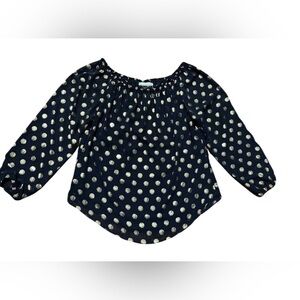 Joseph Ribkoff women’s 6 blouse, polka dot ruffle top, midnight blue and gold